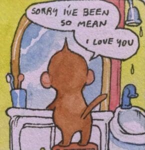 monkey looking in mirror