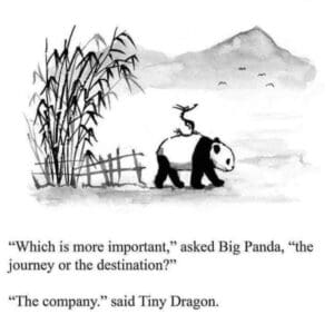 black and white image of dragon on panda on a walk